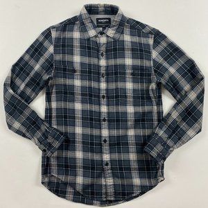 Bonobos Slim Fit Flannel Shirt Men's Small Stretch Gray Black Plaid Check